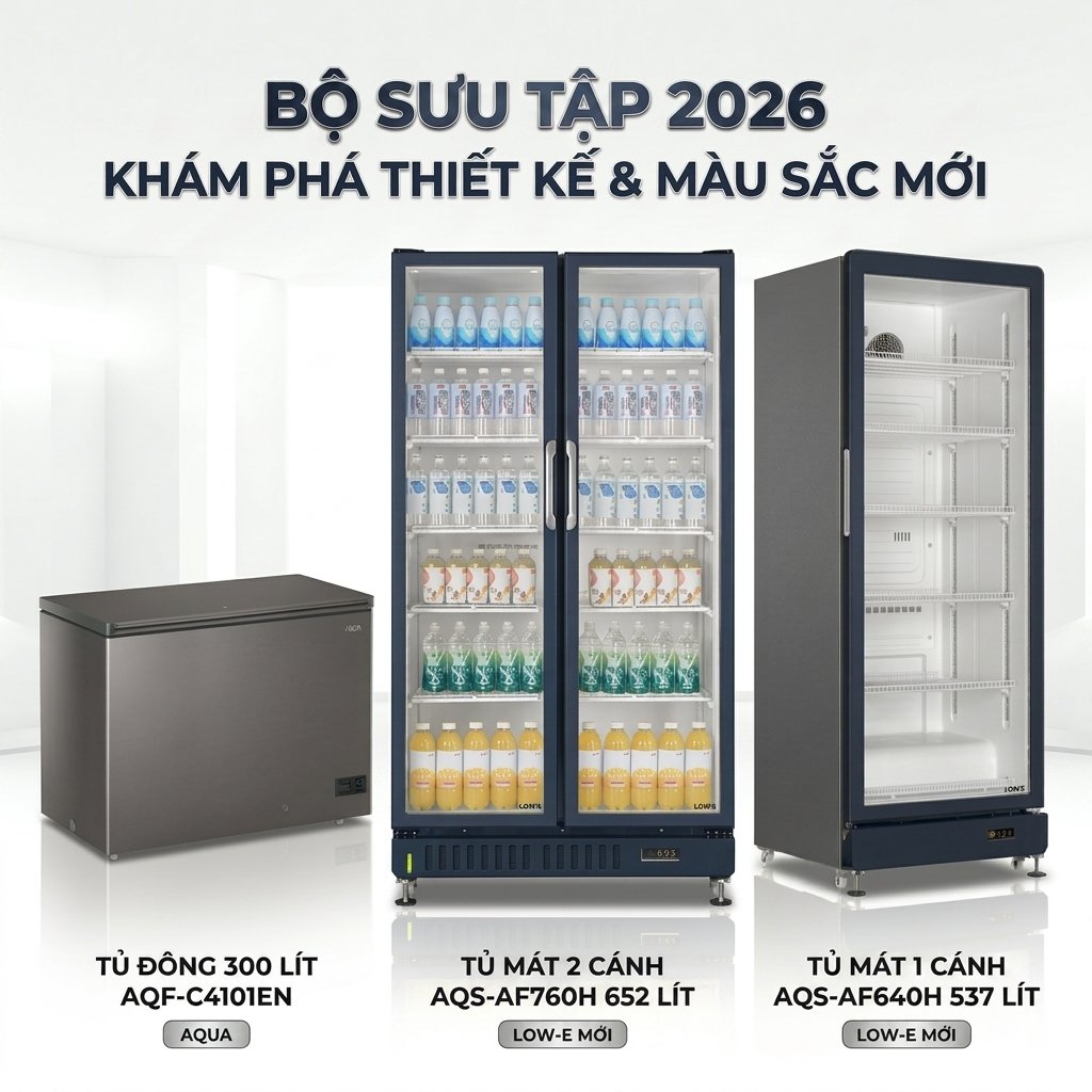 Bộ sưu tập tủ đông, tủ mát AQUA model mới ra mắt tháng 6/2026 với thiết kế sang trọng tại tổng kho Điện Máy Miền Bắc