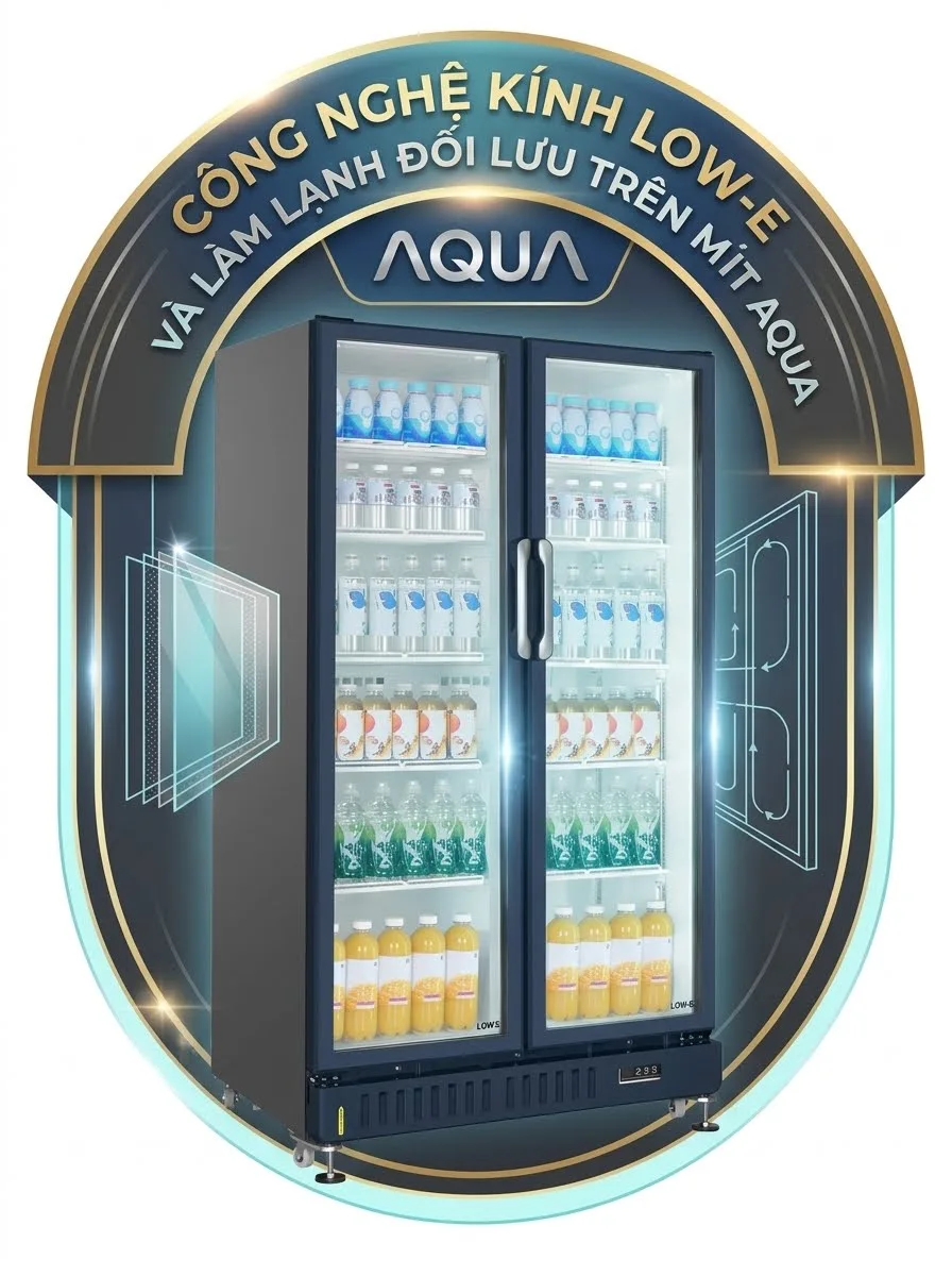 Công nghệ kính Low-E và hệ thống làm lạnh đối lưu trên tủ mát AQUA chính hãng tại Điện Máy Miền Bắc