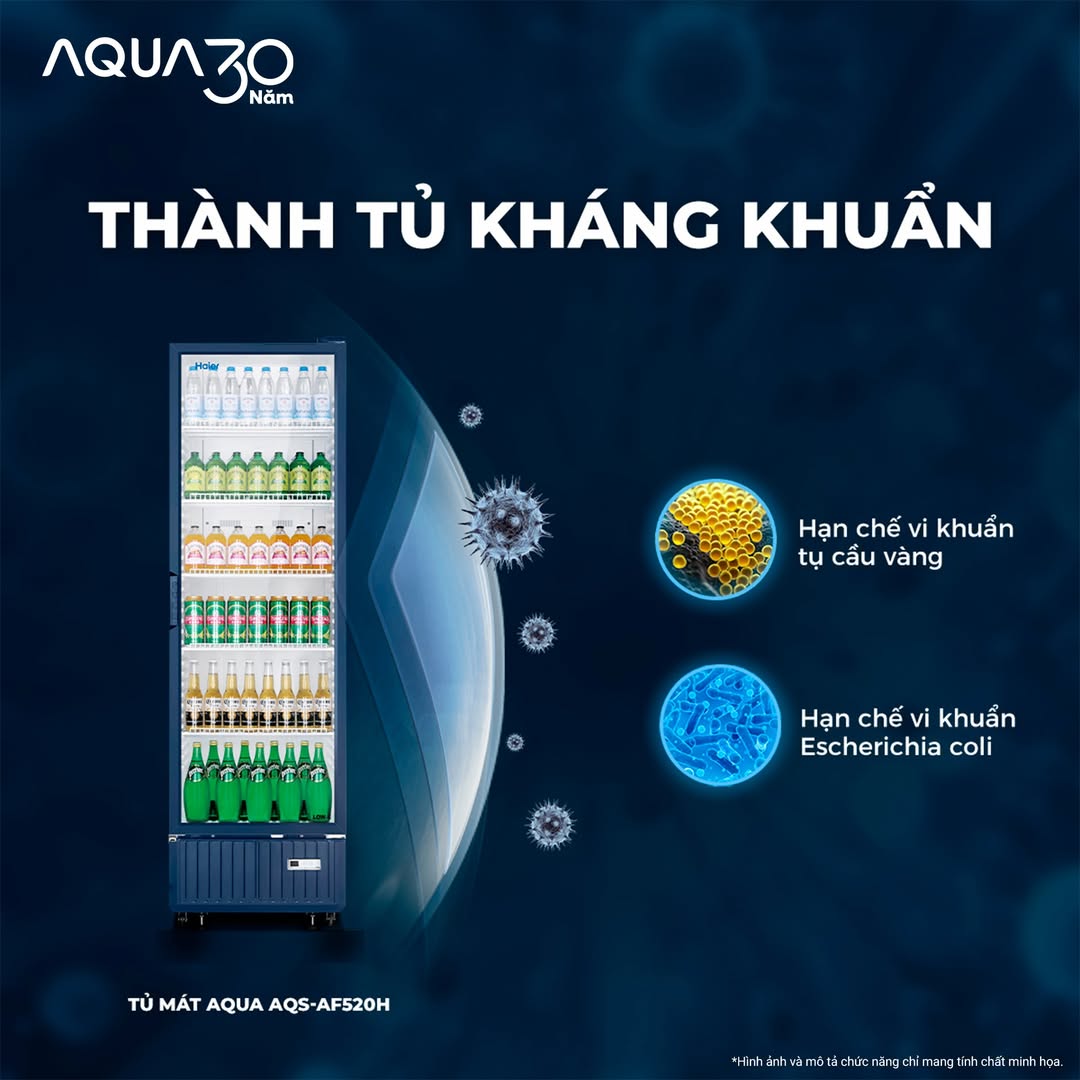 Công nghệ thành tủ kháng khuẩn hạn chế vi khuẩn Tụ cầu vàng và E.coli trên tủ mát AQUA AQS-AF520H